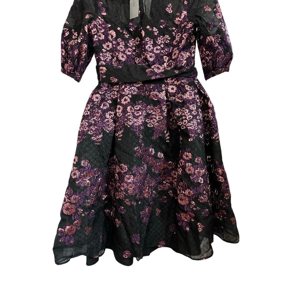 Rickie Freeman Teri Jon Metallic Jacquard Shirt Dress Floral‎ Print Size S 4/6 - Picture 16 of 16